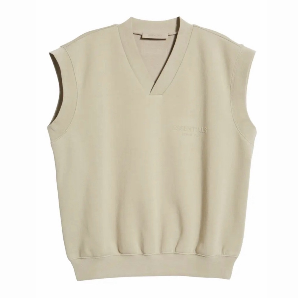 Fear of God Essentials Cotton Blend Sweater Vest Vneck Cream Neutral S